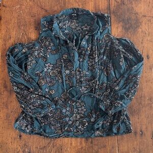 Miss Me Cole Shoulder Teal Floral Blouse
